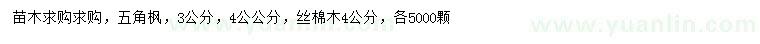 求購3、4公分五角楓、4公分絲棉木