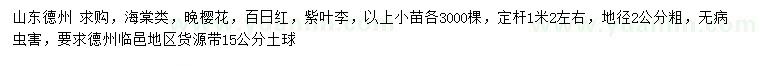 求購海棠類、晚櫻花、百日紅等