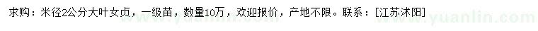求購米徑2公分大葉女貞