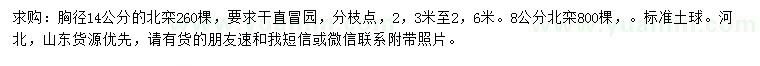 求購(gòu)胸徑8、14公分北欒