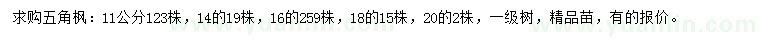 求購(gòu)11、14、16、18、20公分五角楓