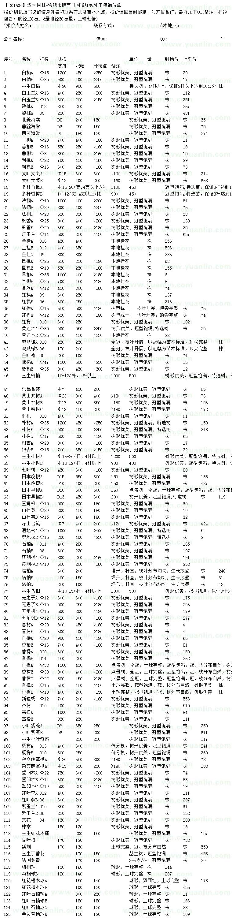 求購白榆、叢生白榆、白玉蘭等