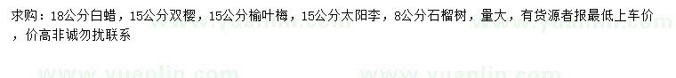 求購白蠟、雙櫻、榆葉梅等