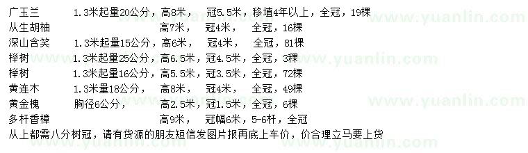 求購(gòu)廣玉蘭、胡柚、深山含笑等