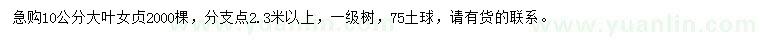 求購10公分大葉女貞