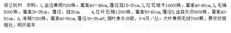 求購金邊黃楊、紅花繼木、毛娟等