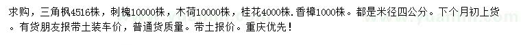 求購三角楓、刺槐、木荷等