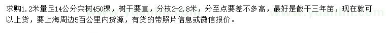 求購1.2米量足14公分欒樹
