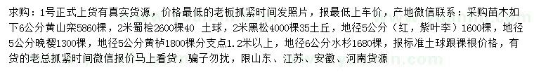 求購黃山欒樹、蜀檜、黑松等