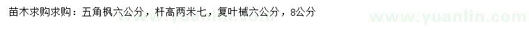 求購6公分五角楓、6、8公分復(fù)葉械