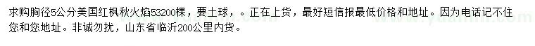 求購胸徑5公分美國(guó)紅楓秋火焰