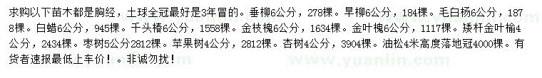 求購垂柳、旱柳、毛白楊等