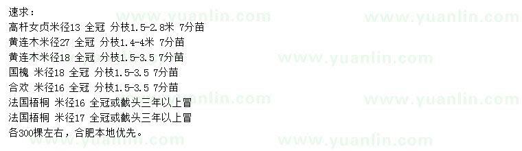 求購(gòu)高桿女貞、黃連木、國(guó)槐等