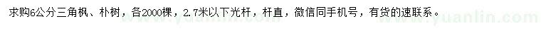 求購6公分三角楓、樸樹