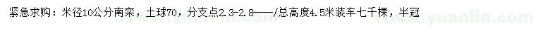 求購(gòu)米徑10公分南欒