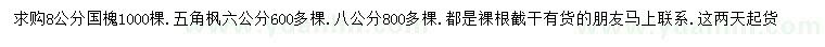 求購8公分國槐、6、8公分五角楓