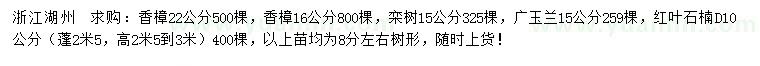 求購香樟、欒樹、廣玉蘭等