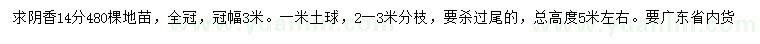 求購14公分陰香