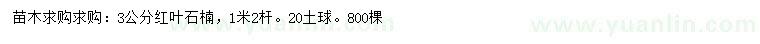 求購(gòu)3公分紅葉石楠