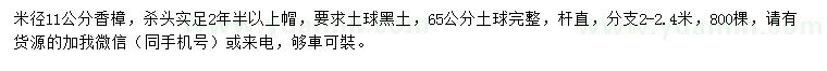 求購米徑11公分香樟