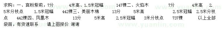 求購宮粉紫荊、火焰木、美麗木棉等