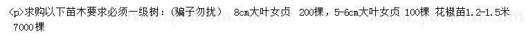 求購5-6、8公分大葉女貞、1.2-1.5米花椒苗