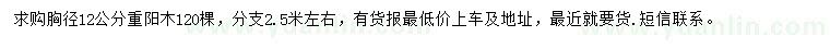 求購胸徑12公分重陽木