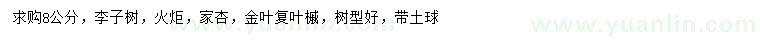 求購李子樹、火炬、家杏等