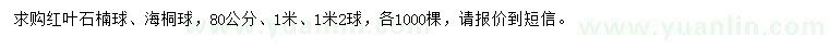 求購80、100、120公分紅葉石楠球、海桐球
