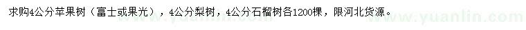 求購蘋果樹、梨樹、石榴樹