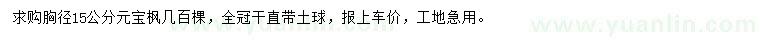求購胸徑15公分元寶楓