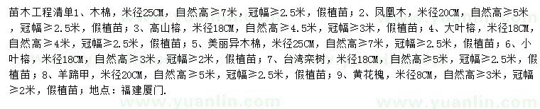 求購木棉、鳳凰木、高山榕等