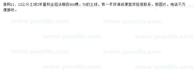 求購11、12公分法桐