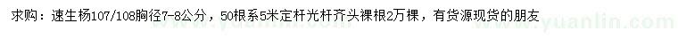 求購(gòu)胸徑7-8公分107/108速生楊