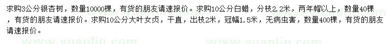 求購銀杏、白蠟、大葉女貞