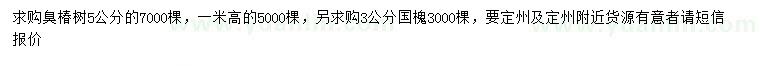 求購(gòu)5公分、高1米臭椿樹、3公分國(guó)槐