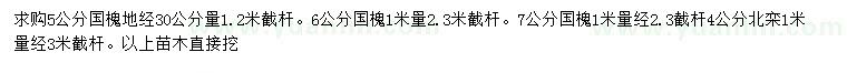 求購(gòu)地徑30公分量5、6、7公分國(guó)槐、4公分北欒