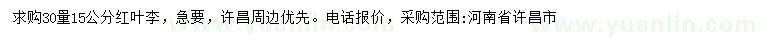 求購30量15公分紅葉李