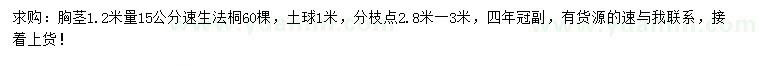 求購胸徑1.2米量15公分速生法桐