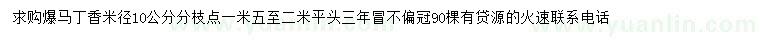 求購(gòu)米徑10公分暴馬丁香