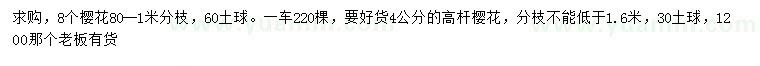 求購8公分櫻花、4公分高桿櫻花