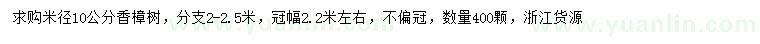 求購(gòu)米徑10公分香樟樹