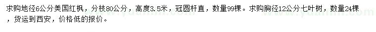 求購(gòu)地徑6公分美國(guó)紅楓、12公分七葉樹