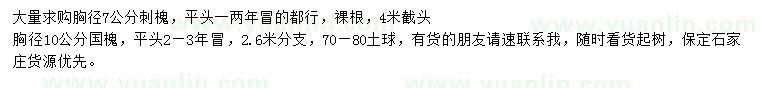 求購胸徑7公分刺槐、胸徑10公分國槐