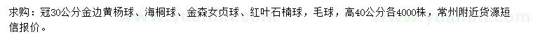 求購(gòu)金邊黃楊球、海桐球、金森女貞球等
