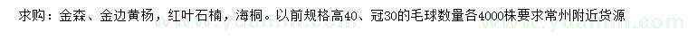 求購(gòu)金森、金邊黃楊、紅葉石楠等