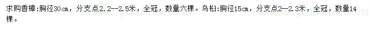 求購(gòu)胸徑30公分香樟、15公分烏桕