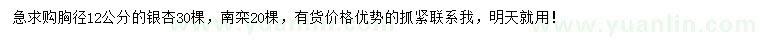 求購胸徑12公分銀杏、南欒