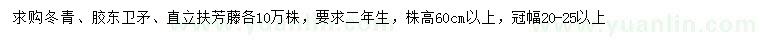 求購冬青、膠東衛(wèi)矛、直立扶芳藤