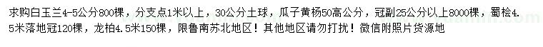 求購(gòu)白玉蘭、瓜子黃楊、蜀檜等